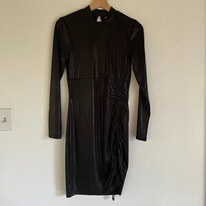 Black Mock Neck Sheen Dress